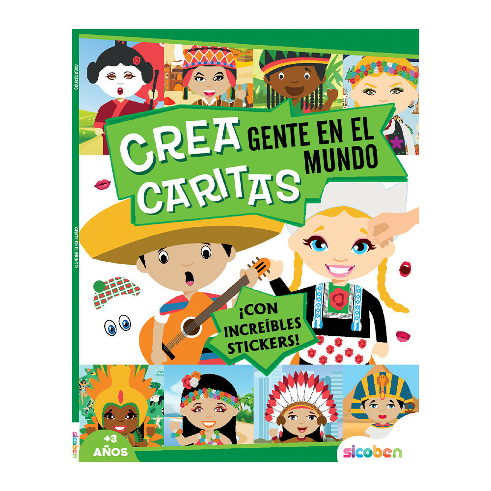 Libro Crea Caritas para niños, con actividades divertidas y creativas para diseñar caras y fomentar la imaginación.