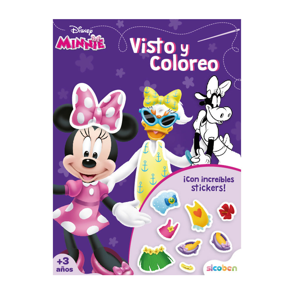 Libro de colorear Visto y Coloreo de Minnie, perfecto para estimular la creatividad y diversión de los niños.