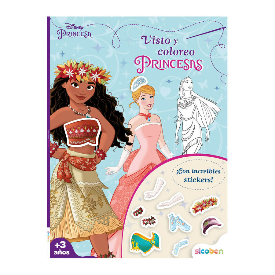 Libro de colorear Visto y Coloreo Princesas Disney, perfecto para estimular la creatividad y diversión de las niñas