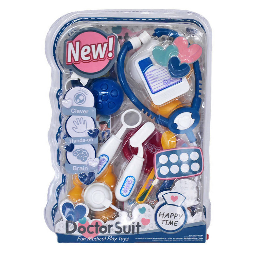 Doctor set azul con accesorios médicos para niños. Juguete educativo ideal para juegos de rol.