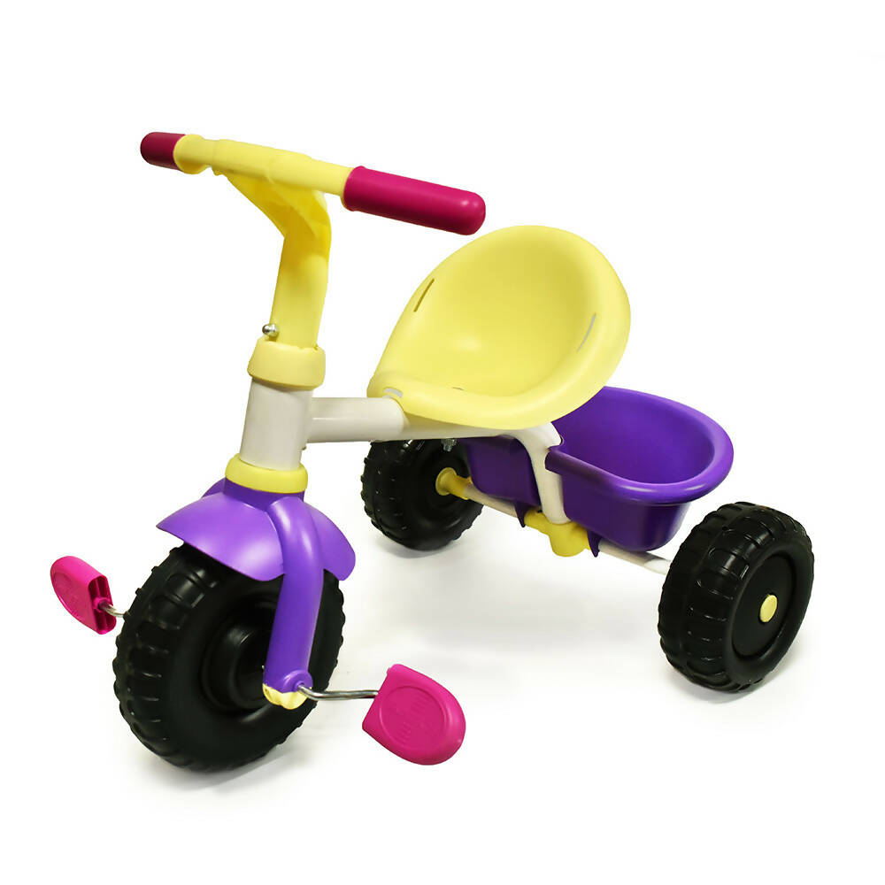 Triciclo metálico para niña Boy Toys, ideal para el desarrollo motriz y equilibrio. Colores llamativos y durabilidad.